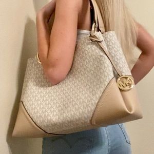 Michael Kors Nicole Purse Pink White Canvas